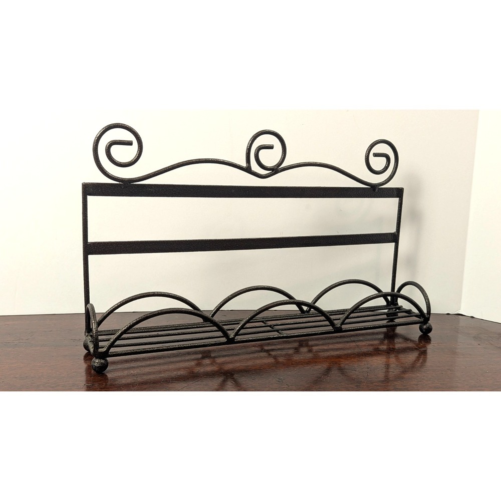 Black Metal Scrollwork Wall Mounted Guest Towel Holder Bathroom Organizer